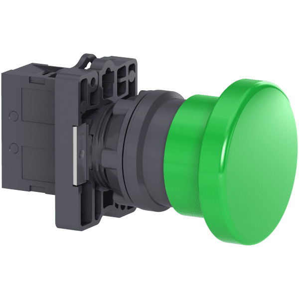 Complete push button, Easy Harmony XA2, plastic, green mushroom head 40mm, 22mm, 1NO