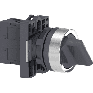 Complete selector switch, Easy Harmony XA2, plastic, black, 22mm, 2 positions, spring return from right to left, 1NO