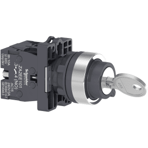 Complete selector switch, Easy Harmony XA2, plastic, black, 22mm, key 455, 3 positions, spring return to center, 2NO