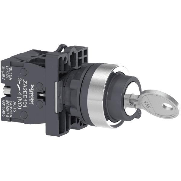 Complete selector switch, Easy Harmony XA2, plastic, black, 22mm, key 455, 2 positions, spring return from right to left, 2NO