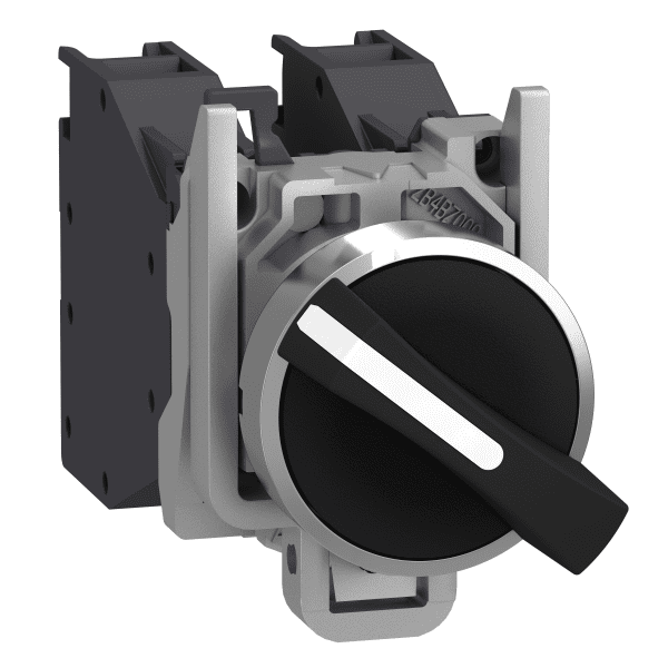 Selector switch, Harmony XB4 - ATEX D, metal, 22mm, 3 positions, black standard handle, stay put, screw clamp terminals, 2NO