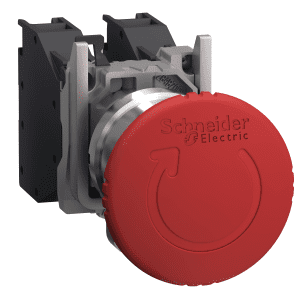 Complete push button, Harmony XB4 – ATEX D, red projecting with boot, metal, 22mm, spring return, 1NC