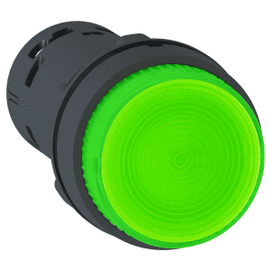 Illuminated push button, Harmony XB7, green projecting, 22mm, spring return, 1NO, 230V