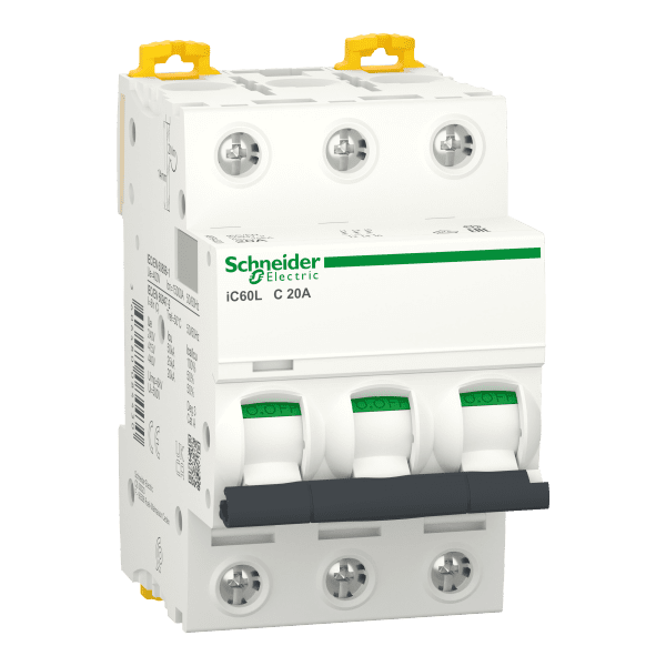 Miniature circuit breaker (MCB), Acti9 iC60L, 3P, 20A, C curve, 15000A (IEC/EN 60898-1), 25kA (IEC/EN 60947-2)