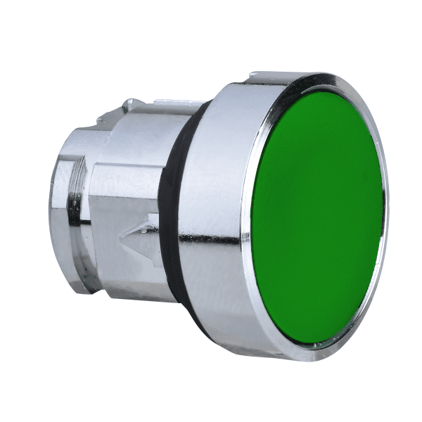 Head for non illuminated push button, Harmony XB4, metal, green, flush, 22mm, push push, unmarked