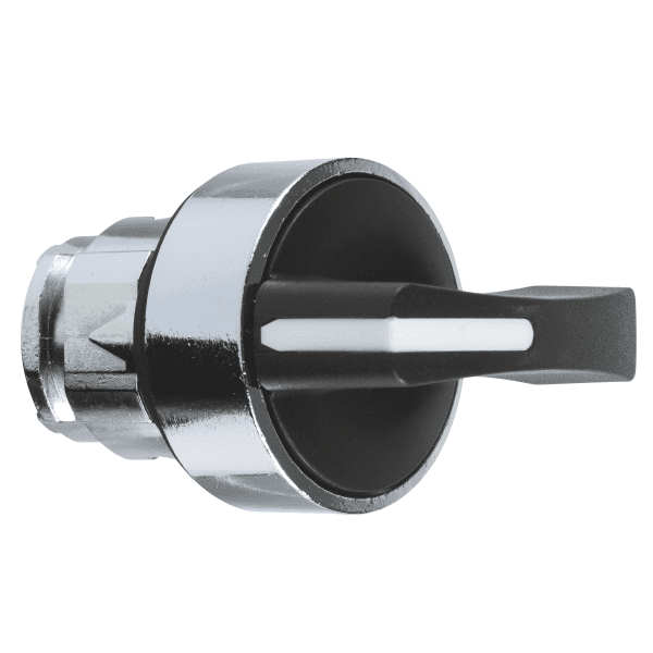 Head for selector switch, Harmony XB4, metal, black, 22mm, long handle, 2 positions, stay put