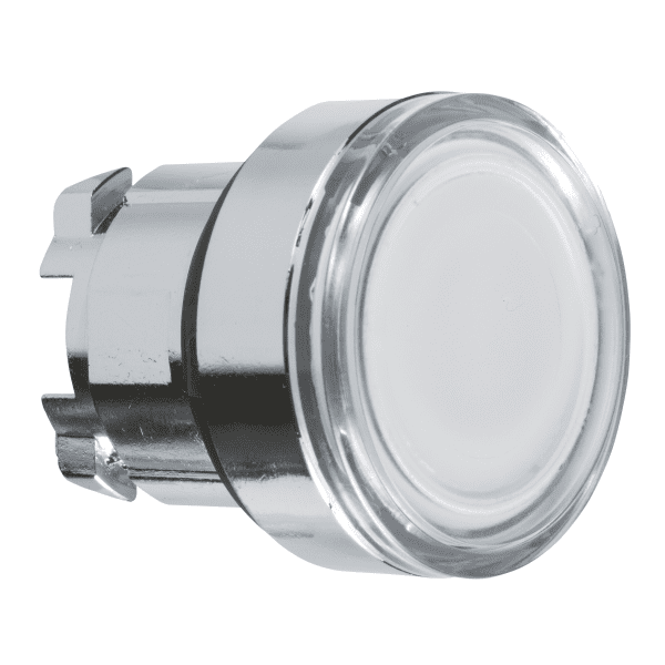 Head for illuminated push button, Harmony XB4, metal, flush, white, 22mm, spring return, plain lens for BA9s bulb