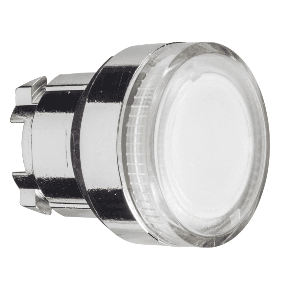 Head for illuminated push button, Harmony XB4, metal, flush, clear, 22mm, spring return, plain lens for BA9s bulb