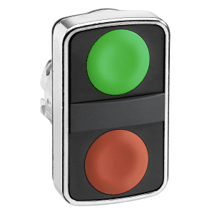 Head for double headed push button, Harmony XB4, metal, 22mm, 1 green flush unmarked+1 red flush unmarked