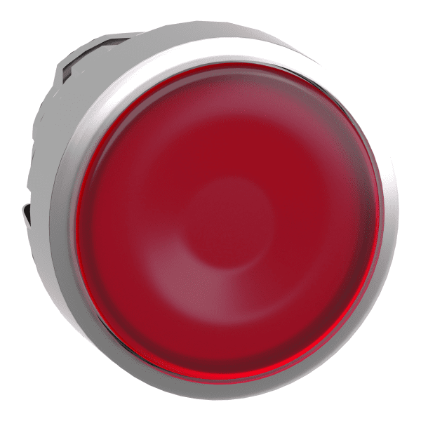 Head for illuminated push button, Harmony XB4, metal, red flush, 22mm, universal LED, push push, unmarked