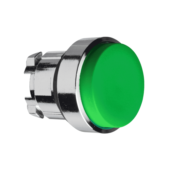 Head for non illuminated push button, Harmony XB4, metal, projecting, green, 22mm, spring return, unmarked