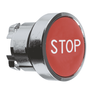 Head for non illuminated push button, Harmony XB4, metal, flush, red, 22mm, spring return, marked STOP