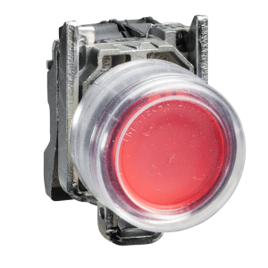 Push button, metal, Harmony XB4 ATEX D, projecting, red, 22mm, spring return, booted, unmarked, 1NC, ATEX