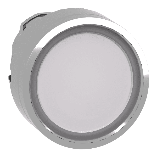 Head for illuminated push button, Harmony XB4, metal, white flush, 22mm, universal LED, for insertion legend