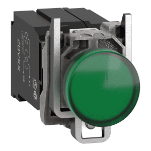 Pilot light, Harmony XB4,metal, green, 22mm, universal LED, plain lens, 400V AC