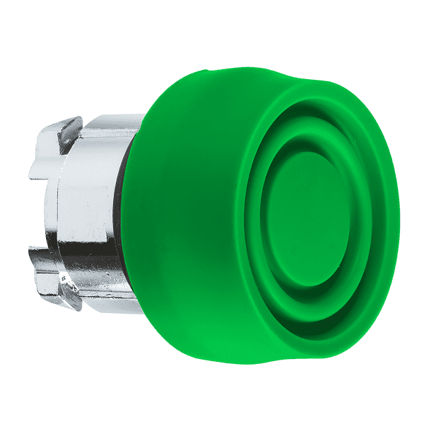 Head for non illuminated push button, Harmony XB4, metal, flush, green, 22mm, spring return, coloured boot, unmarked