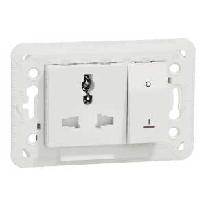 Switch and socket outlet, New Unica, Multistadard with shutter, 2P+E, 13A, 3 modules, white