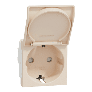 Socket-outlet, New Unica, 2P+E, 16A, Schuko, with lid, shutter, beige