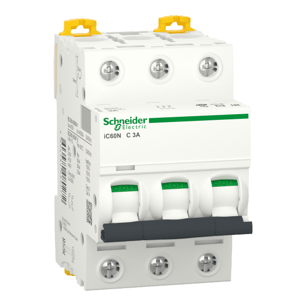 Miniature circuit breaker (MCB), Acti9 iC60N, 3P, 3A, C curve, 6000A (IEC/EN 60898-1), 50kA (IEC/EN 60947-2)