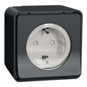 Socket-outlet, Mureva Styl, 2P + E with shutters, side earth, 16A, 250V, surface, grey