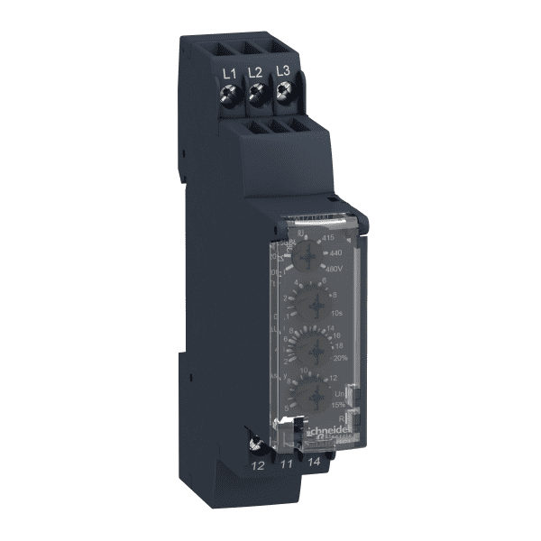 Harmony, 3 phase supply control relay, range 208 to 480 VAC, sequence, phase failure, phase imbalance, voltage