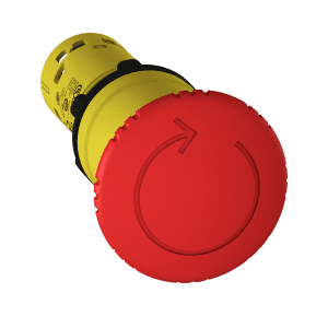 Monolithic emergency stop, Harmony XB7, plastic, red mushroom 40mm, 22mm, latching turn to release, 1NC