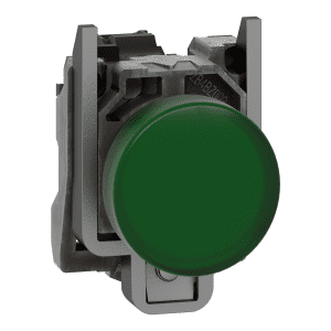 Pilot light, Harmony XB4, metal, green, 22mm, plain lens with BA9s bulb, lt 250V