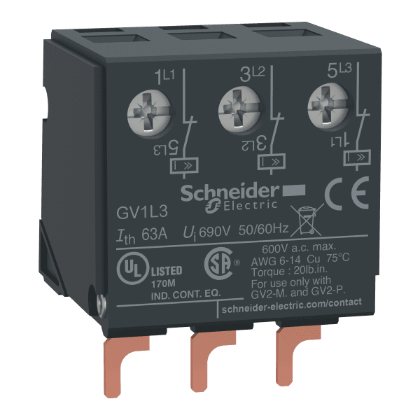 Current limiter,TeSys Deca Frame 2,32A/690V,activation 1.5kA,at top of GV2ME/GV2P/GV2RT with screw clamp connections