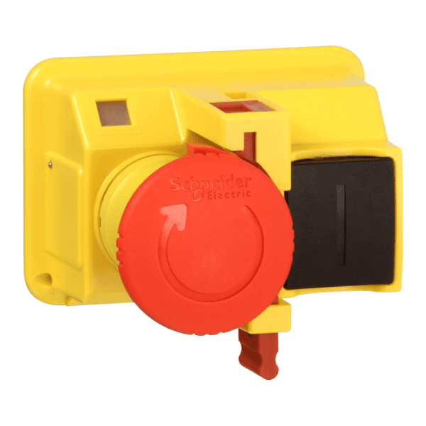 Emergency stop pushbutton,TeSys Deca Fram 2,turn to release,padlocking,for GV2M*01 enclosures