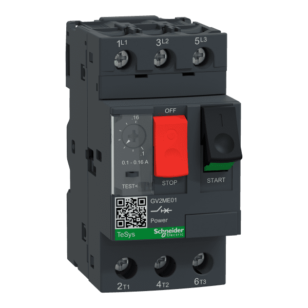 Motor circuit breaker, TeSys Deca, 3P, 0.1 to 0.16A, thermal magnetic, screw clamp terminals, button control