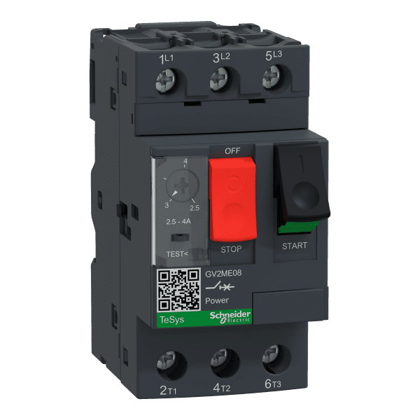 Motor circuit breaker, TeSys Deca, 3P, 2.5 to 4A, thermal magnetic, screw clamp terminals, button control