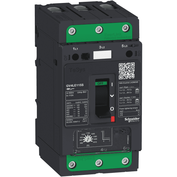 Motor circuit breaker, TeSys GV4, 3P, 2A, Icu 100kA, magnetic, EverLink terminals