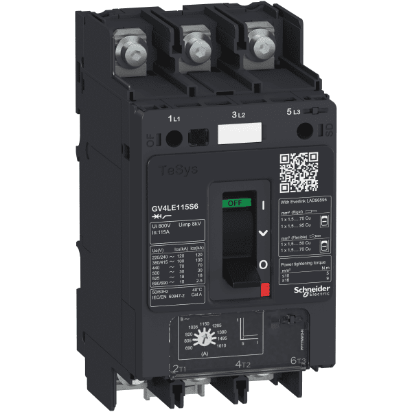 Motor circuit breaker, TeSys GV4, 3P, 80A, Icu 100kA, magnetic, lugs terminals