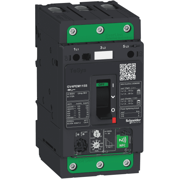 Motor circuit breaker, TeSys GV4, 3P, 115A, Icu 100kA, thermal magnetic multifunction, Everlink terminals