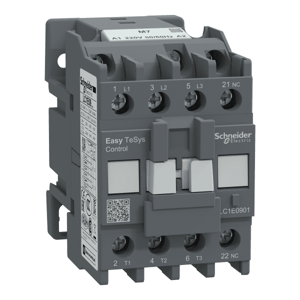 Contactor,Easy TeSys Control,LC1E,3P(3NO),AC-3,<=440V,9A,220V AC coil,50/60Hz,1NC auxiliary contact