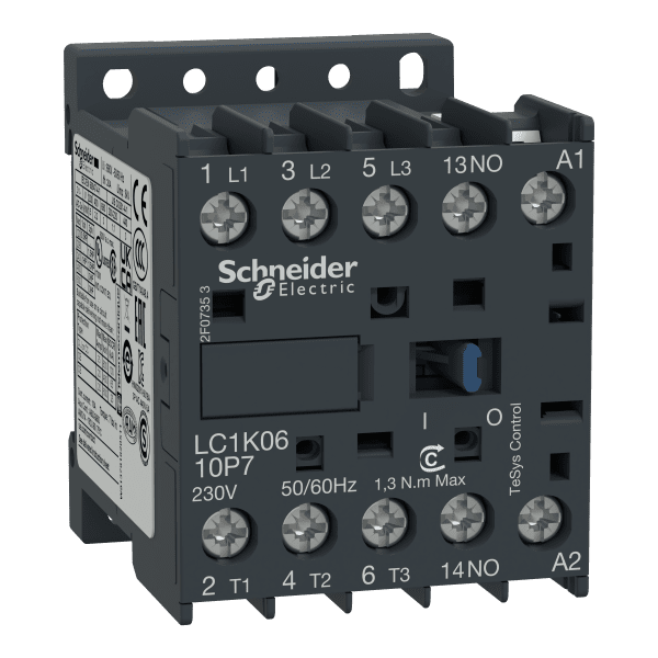 Contactor, TeSys K, 3P, AC-3/AC-3e,440V 12A, 1NO aux, 24V AC coil, screw clamp terminals