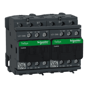 Reversing Contactor, TeSys Deca, 3P(3NO), AC-3, <=440V, 9A, 24V DC coil, with electrical interlocking, screw clamp terminals