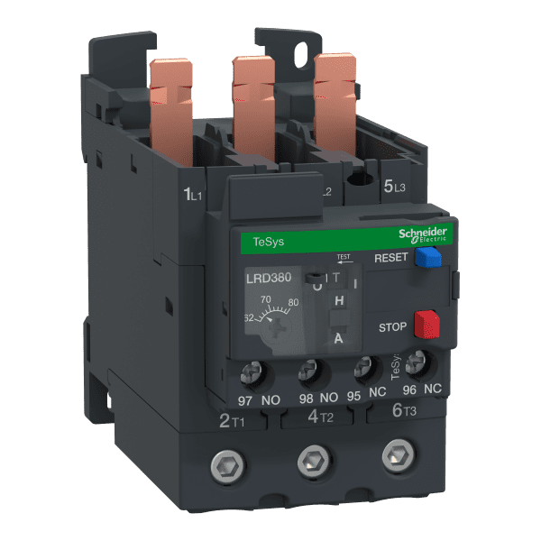 Thermal overload relay, TeSys Deca, 690VAC, 62 to 80A, 1NO+1NC, class 10A, EverLink BTR screw